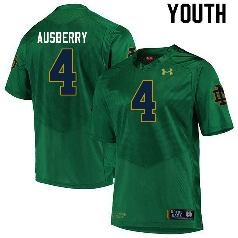 Youth #4 Jaiden Ausberry Notre Dame Fighting Irish College Football Jerseys Stitched-Green